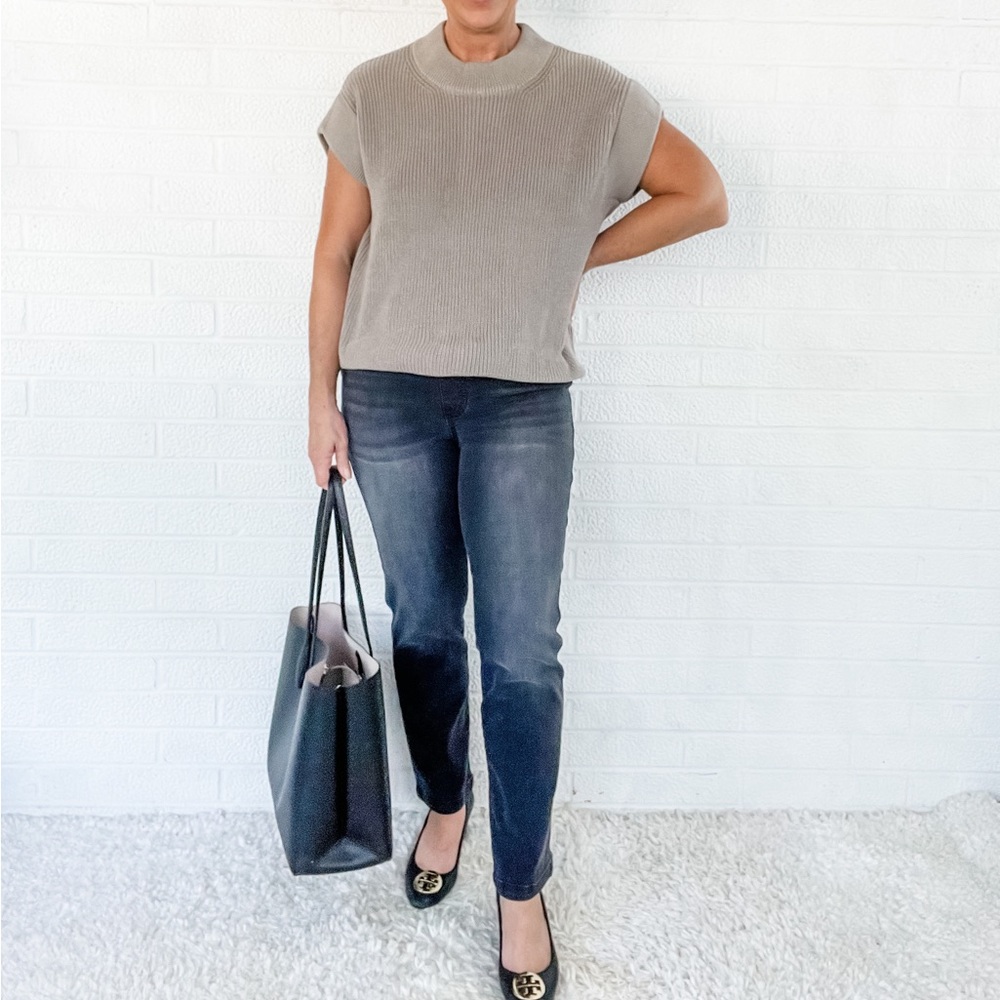 NWT Talbots Haven Well ORGANIC COTTON SHORT SLEEVE SWEATER - Gray- Small